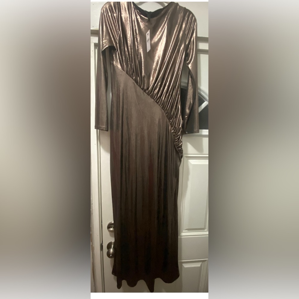 Express Brown Asymmetrical Ruched Cocktail Gown